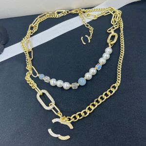 Charm Womens Designer Necklaces Diamond Letter Pendant Gold Plated Copper Choker Brand Necklace Double-deck Chain Jewelry High Quality Birthday Party Gifts