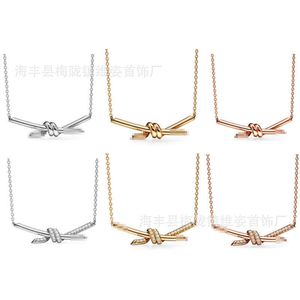 Designer's Hot selling Brand 925 silver gold-plated knot Knot necklace with diamond studded Ti family rose gold lock bone chain as a female gift