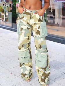 Kvinnor Pants VGH Hit Color Camouflage Printing Cargo For Women High midje Patchwork Pocket Streetwear Full Längd Byxor Kvinna