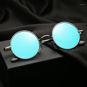 2019 модный раунд поляризованный солнцезащитные очки мужчины дизайн бренда женские оттенки ретро сплав солнце