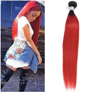 Brazilian Virgin Hair Extensions Straight 1 Bundle 1B/Red Ombre Human Hair One Piece 10-26inch 1B Red Jqncs