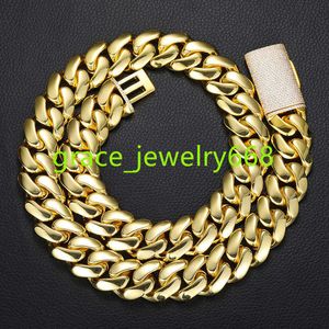 12-22mm wide Stainless Steel Cuban Miami Chains Necklaces CZ Zircon Box Lock Big Heavy Gold Chain for Men Hip Hop Rock jewelry