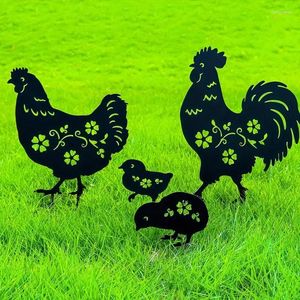 Bahçe Dekorasyonları 4pcs Tavuk Çiftliği Sanat Metal Heykeli Dekor Siyah Hollow Aile Silhouette Çiftlik Yolu Çim