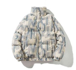 Hip Hop Dicke Jacke Parka Happy Graffiti Print Männer Windbreaker Streetwear Harajuku 2021 Winter gepolsterte Jacke Warm Outwear Y16125742