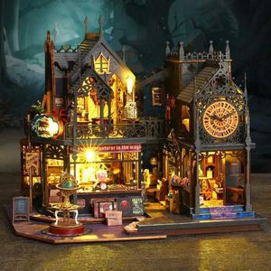 Doll House Acessórios Novo Diy Wooden Magic City Casa Doll House Mini Building Conjunto Doll House com móveis LED LUZES Adequado para meninas presentes de aniversário Q240522