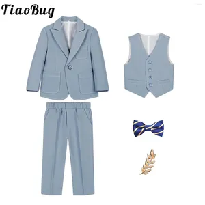 Bekleidungssets Kinder Jungen Gentleman Hochzeitsanzug formelle Blazer Tuxedo Weste Hosen Bowtie Brosche Bankett Prom Geburtstagsfeier Performance Kostüm