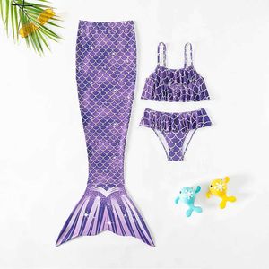 Two-Pieces Womens Swimwear New 3-piece Girls Mermaid Swimsuit Shining Purple Mermaid Tail Ski and Princess Split Bikini Set 5-14 Summer Beach Suit WX5.22