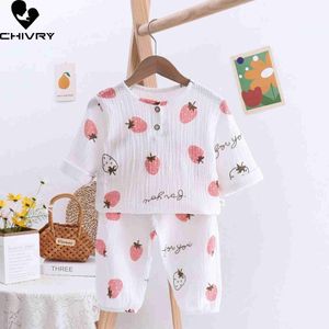 Pajamas Pajamas Childrens Boys and Girls Pajamas 2023 Summer Cotton Cartoon Cartoon Print ثلاثة ربع بأكمام مع سراويل بيخاماس WX5.21