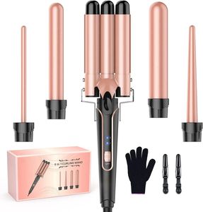 5 في 1 Curling Iron 3 برميل شعر جريم الحديد الشباك الشعر مع تسخين سريع حتى CREMPER WAND CURLER لجميع أنواع الشعر 240520