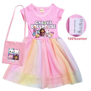Gabbys Dollhouse kız kedi Tastic cosplay kostümleri kızlar elbise çanta kawaii çocuk prenses elbise doğum günü partisi kostüm ile çanta l2405