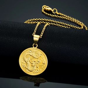 Collane di pendenti di draghi cinesi per donne e uomini, oro d'oro 14K Ornamenti di mascotte di buon auspicio, regali fortunati