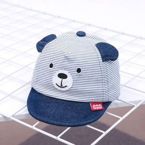 Cute Striped Hat With Ears Cartoon Bear Soft Brim Baby Boy Girl Baseball Spring Summer Cotton Infant Toddler Peaked Cap