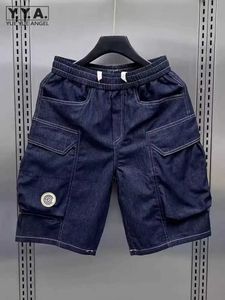 Męskie szorty Summer Men swobodne elastyczne talii duże kieszenie proste dżinsy kolanowe szorty luźne dżinsowe spodenki streetwearne spodnie kowbojskie j240522