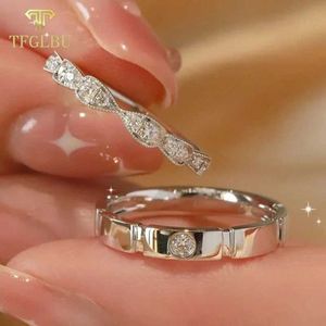 Anéis de casal tfglbu 0,1ct molybdenum 925 Sterling Silver Ring Conjunto adequado para casais de engajamento feminino Bandos de dia dos namorados presentes S24523010