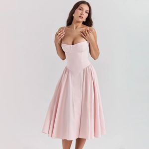 Drop Pink Summer 2024 Italian Spaghetti Shoulder Straps Elegant Midi Dress Fit and Flame Dress Sexy Womens Wear 240514