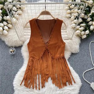 Kamizelki damskie Tassel Bohemian Style Vest Design Kamizelka Kobieta 2024 Summer Autumn High-end Suede Krótkie kamizelki