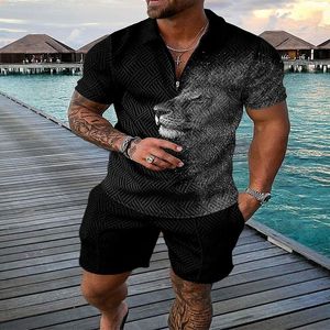Summer Casual Man Clothing Fashion Outfits Mens Track Suit Set Printed Button Shirts Shorts Set Track Suits Outdoor Leisure Suits Plus Size Stripe Tracksuits