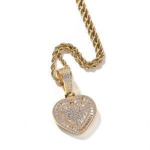 DE Lovely Delicate Lightning Iced Out Fashionable Heart Shape Sparkling Baguette Zircon Pendant Necklace