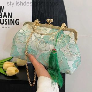 Cross Body Floral Print Women Shoulder Crossbody Bag Satin Handväska för kvinnor Eleganta väskor för kvinnor Fashion Tassel Messenger Clutch Purse H240523