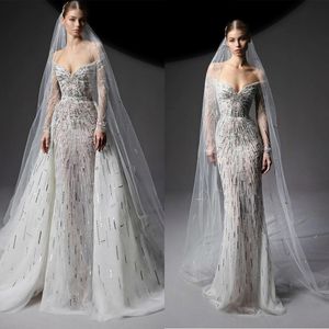 Sparkly Mermaid Wedding Dresses With Veil Sweetheart paljetter Applique Elegant Sweetheart Sweep Train Vestido de Novia Custom Size