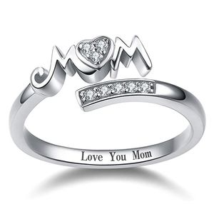Love you mom Ring band Heart Love Diamond rings designer Jewelry woman mother gift Adjustable finger tail rings fashion