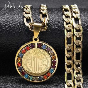 Pendant Necklaces Colored Crystal Saint Benedict Medal Necklace Womens Stainless Steel Gold Necklace Jewelry Saint Benetto N8391S05 S2452206