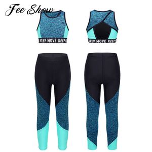 Barn Yoga Set Tracksuits For Children Girls Workout Fiess Girl Clothing Running Suit Sleeveless Hollow Back Sports Set L2405