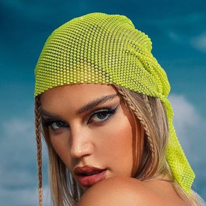 Y2K Women Cap Beanies Bling Diamond Bandana Banda per capelli Crystal Rhinestone Hat Fishnet Turban Hat streetwear Muslim Maestro per la testa di testa 240523