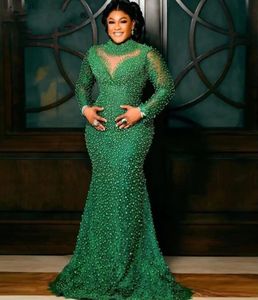 Mermaid de sereia africana vestidos formais 2024 Pesados Pealrs Green Girls Black Girls Birthday Dress Dress Vestions Robe de Soriee
