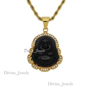 Luxury Jewelry Designer Jewelry Woman Green Jade Jewelry Laughing Buddha Pendant Chain Necklace For Women Stainless Steel 18K Gold Plated Mothers Day Gift 709