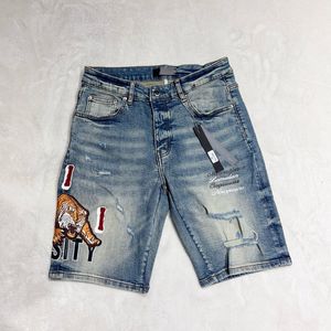 24SS USA Fashion Mens Plus Size Handduk broderi med rippade hål denim shorts avslappnad vintage tvättade stilar shorts jeans byxor bottnar 0523