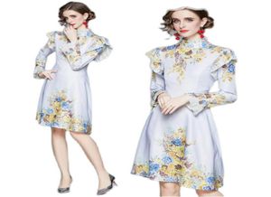 2021 Spring Vintage Dresses Long Sleeve Fall Winter Runway Women039s Floral Printed Dress Slim Prom Party Office Ladies Designe1882306