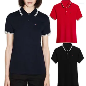 Women's Polos Cotton Summer Short Sleeve Shirt Polo Pure Color Slim Fit Casual Logo T-shirt Top Tennis Sweatshirt