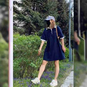 Basic & Casual Dresses designer Fashionable P Family 24 Summer New Embroidery Contrast Color Flip Collar Short sleeved Dress Comfortable and Skirt for Women G0JE