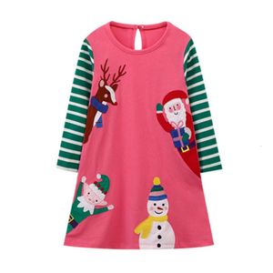 Hoppningsmätare 2-7T julklänningar Snowman Santa Claus New Years Party Kids Girls Costum Autumn Winter Toddler Frocks L2405