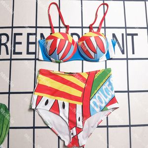 Geometric Printed Swimwear Beach Bikini Set Designer Swimsuit for Women Padded High Waist Swim Suits