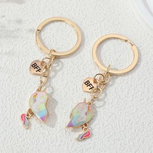 Couple Romantic Enamel Key Chains Hearts Sacred Unicorn Brave Keyrings BFF Best Friend Gift Handbag Decoration Handmade Jewelry