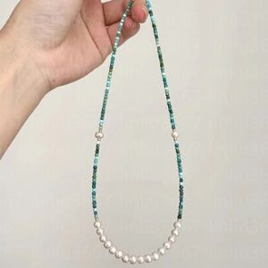 Natural turquoise necklace fresh water pearl necklace woman fashion 925 sterling silver natural beaded necklace designer for party Valentine's day gift