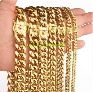 Designers 26inch-40inch necklaces cuban link gold chain chains Gold Miami Cuban Link Chain Necklace Men Hip Hop Stainless Steel Jewelry Necklaces