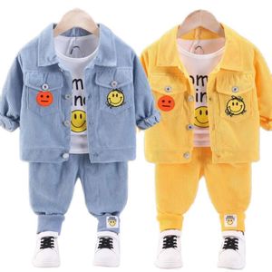 Småbarnflickkläder Set Spring Autumn Corduroy Cartoon Clothing Set Boys Hoodies Jacket och byxor Kids Passar 0-5Y L2405