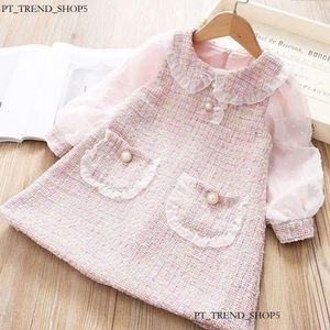 Mode Autumn Girls Princess Dress Children Children Baby Knit Ruffle Doll Collar Long Sleeve Party Dresses Vestidos 18d 19d