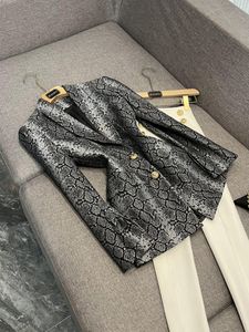 2024 Autumn Black Python Print Blazers Long Sleeve Notched-Lapel Buttons Single-Breasted Outwear Coats O4W201907