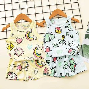 Pigiami pigiami ragazzi estivi e ragazze senza maniche in cotone set di bambini pigiami pigiami piccoli ragazze ragazze pigiami 1-9 anni arcobaleno pigiama wx5.21