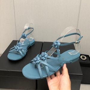 Summer Flower Decorate Flat Heels Outwear Sandals Women Shoes Buckle Strap Sweet Sandalias