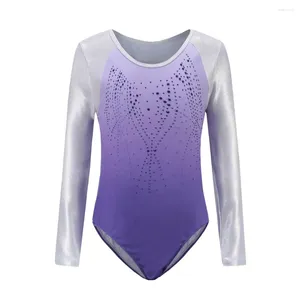 Kvinnors badkläder Gymnastik Leotards för flickor dansar kläder långa ärmar tumlande bodysuits glittrande danskläder