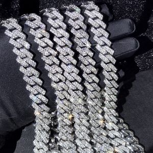 15mm Micro Pave Prong Cuban Chain Necklaces Fashion Hiphop Full Iced Out Rhinestones Jewelry For Men Women 174f
