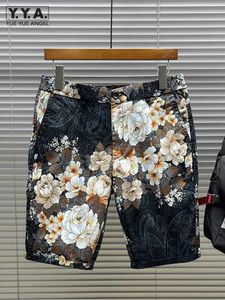 Męskie szorty mody Mężczyźni Letni bawełniane kolano szorty luźne dopasowanie prosty vintage kwiatowe szorty plażowe