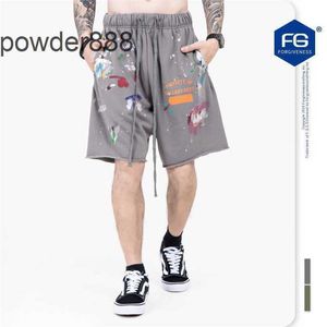 FG masculino Weat Spring and Summer New Trendy Brand High Street Graffiti Splash Ink para fazer calças de guarda de shorts casuais antigos Terry