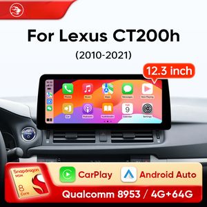 DVD de carro de 12,3 polegadas para Lexus CT200H CT200 2011-2021 Rádio de carro CarPlay sem fio Android Auto 4G Carrocate Multimedia Player 2 DIN