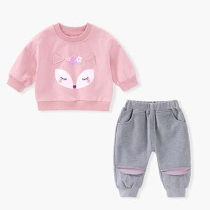 Autumn Baby Girl Clothes Sport Sport Spacchi Pant 2pcs Set Children Outfit Cartoon Fox Pullover Tracking Oosterwear A495 L2405